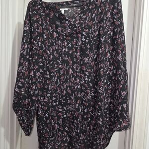 Maurices Black Blouse with Pink and Burgundy Floral Print